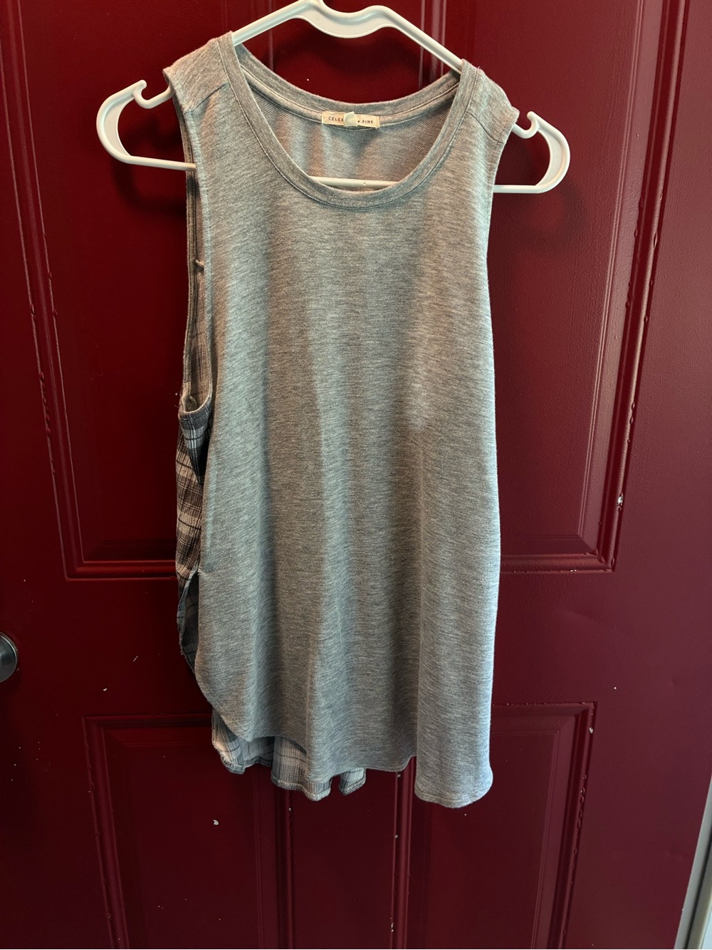 Celebrity Pink Gray Layered Plaid-Back Tank